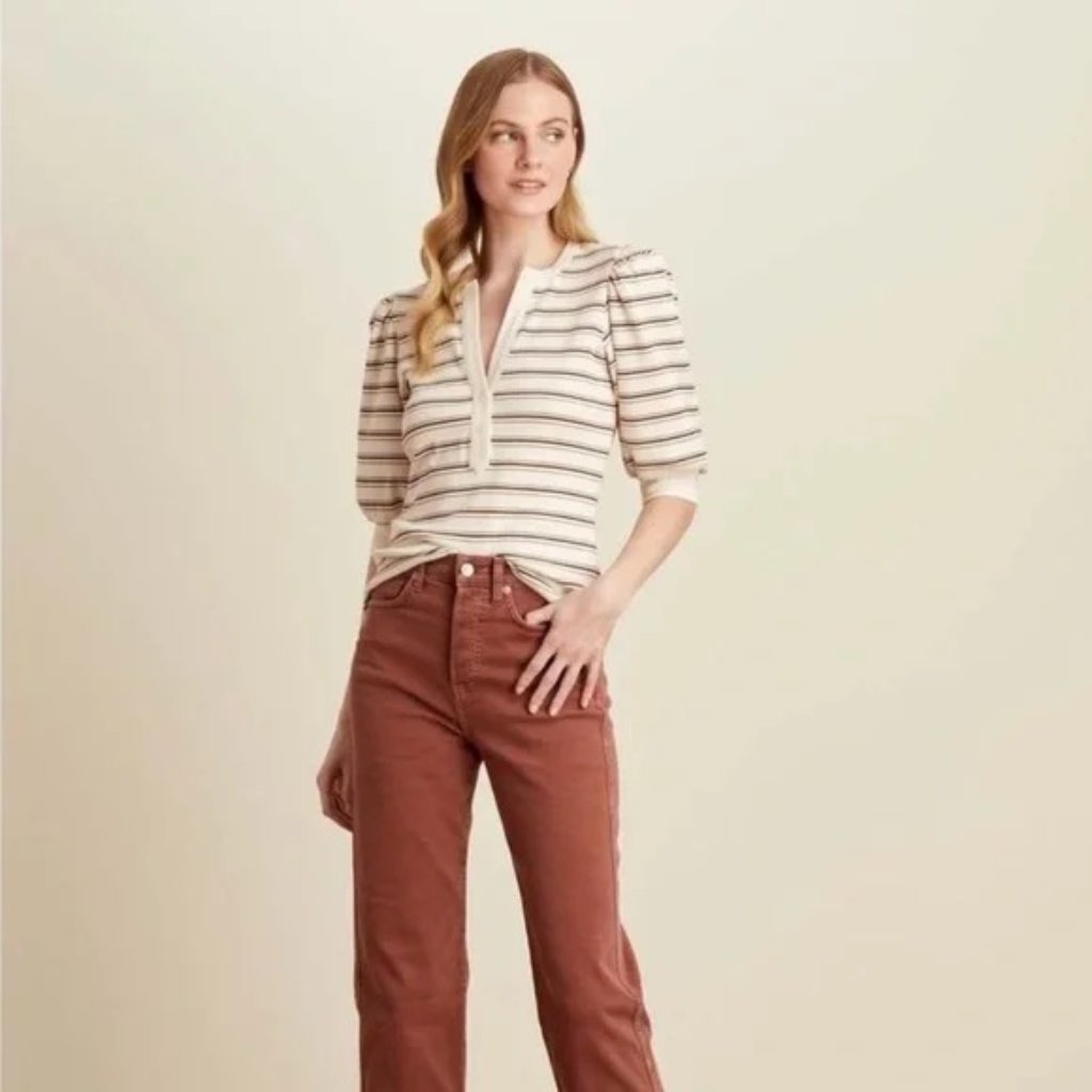 Veronica Beard Amity Striped Puff Sleeve Top - Xs